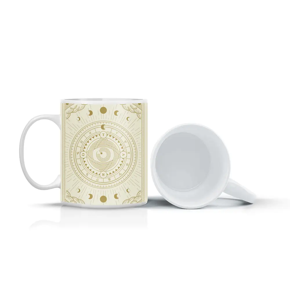 Gold Celestial Zodiac Wheel Mystical Art – Mugs