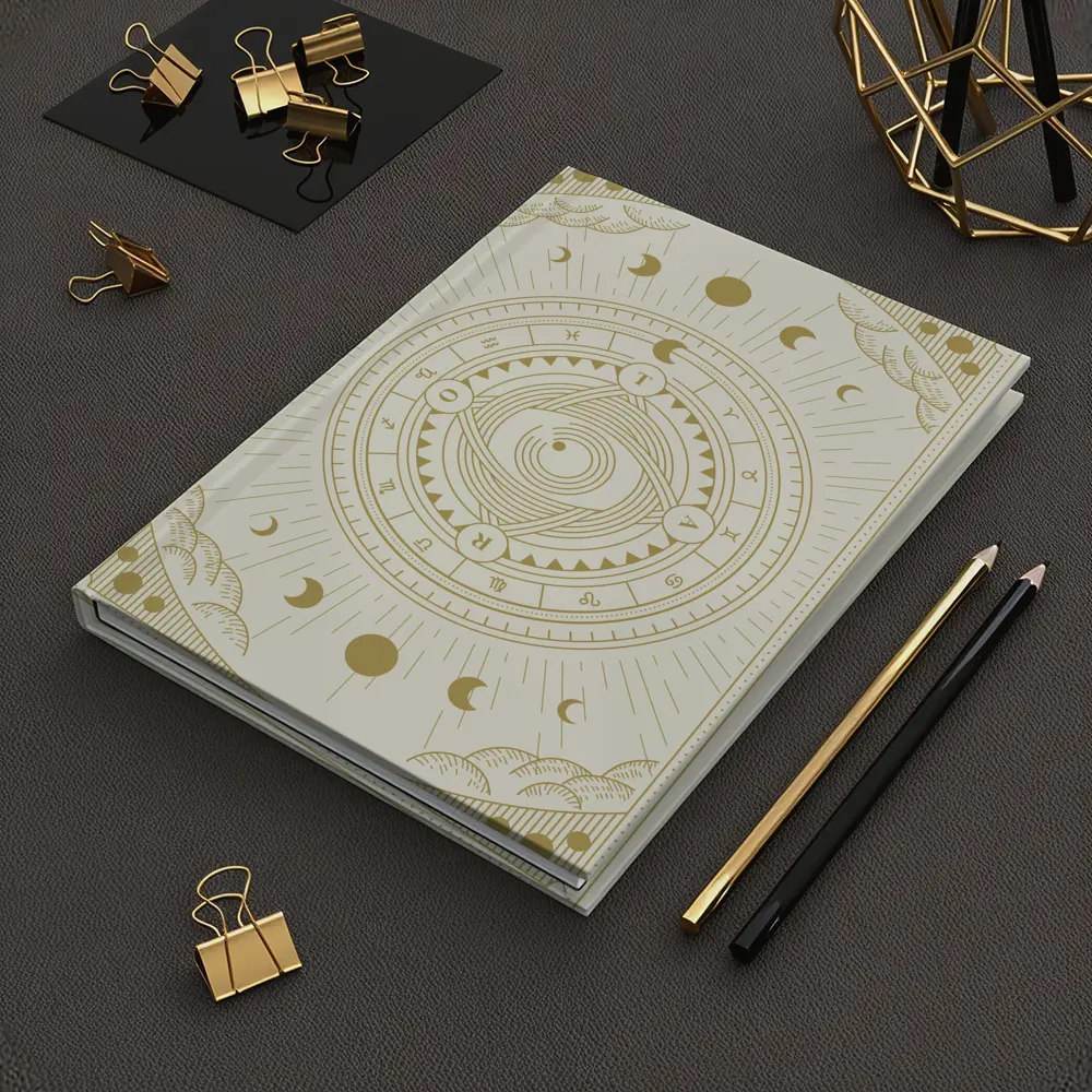 Gold Celestial Zodiac Wheel Mystical Art – Notebooks