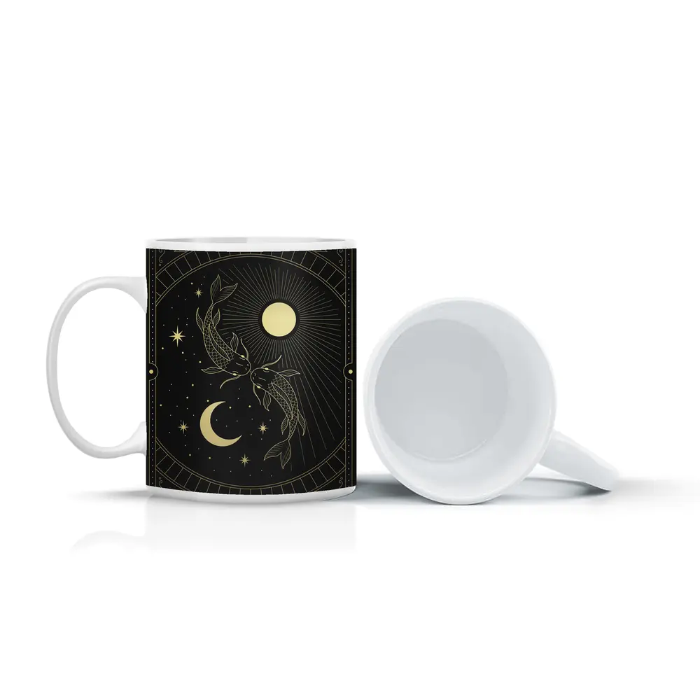 Pisces Koi Fish Black Gold Celestial Art – Mugs