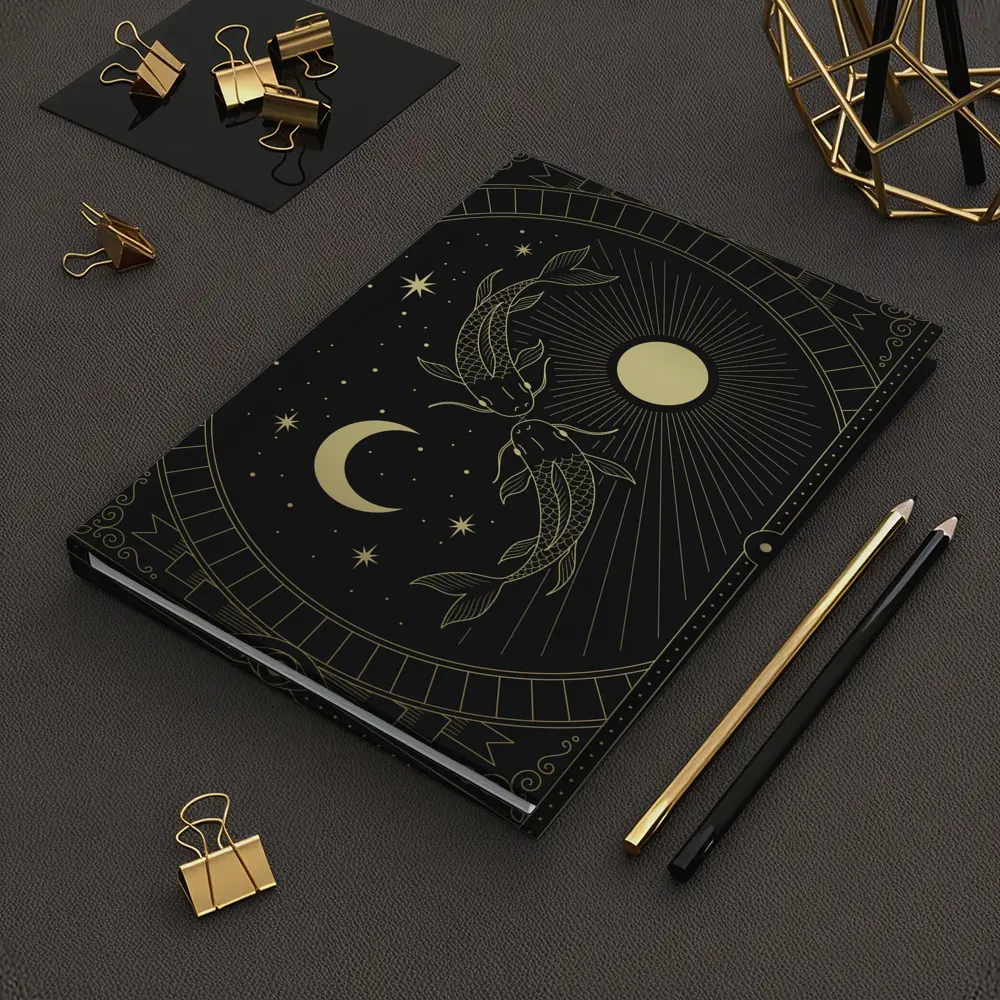Pisces Koi Fish Black Gold Celestial Art – Notebooks