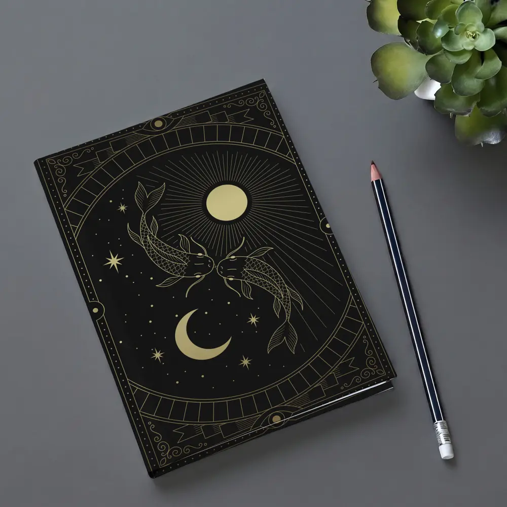 Pisces Koi Fish Black Gold Celestial Art – Notebooks