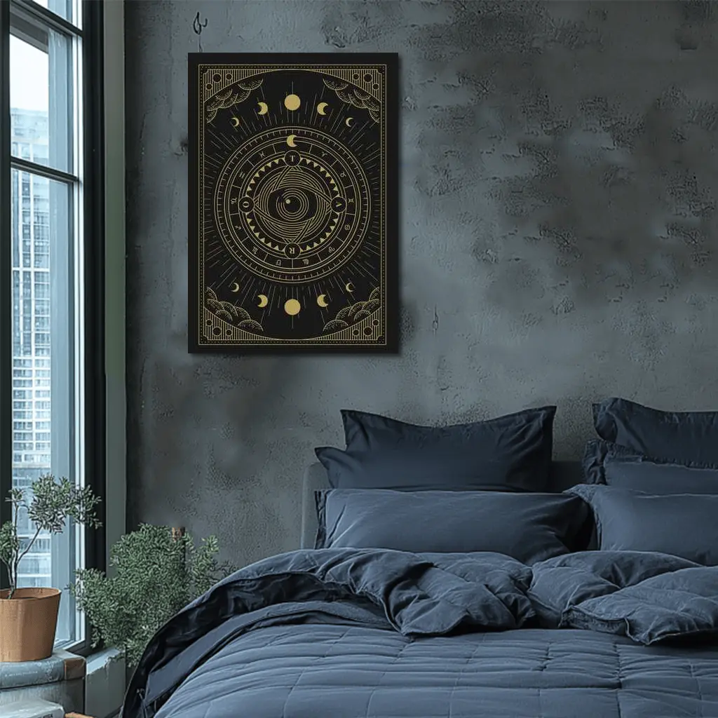 Gold Celestial Moon Phase Mystical Circle Art – Wall Art