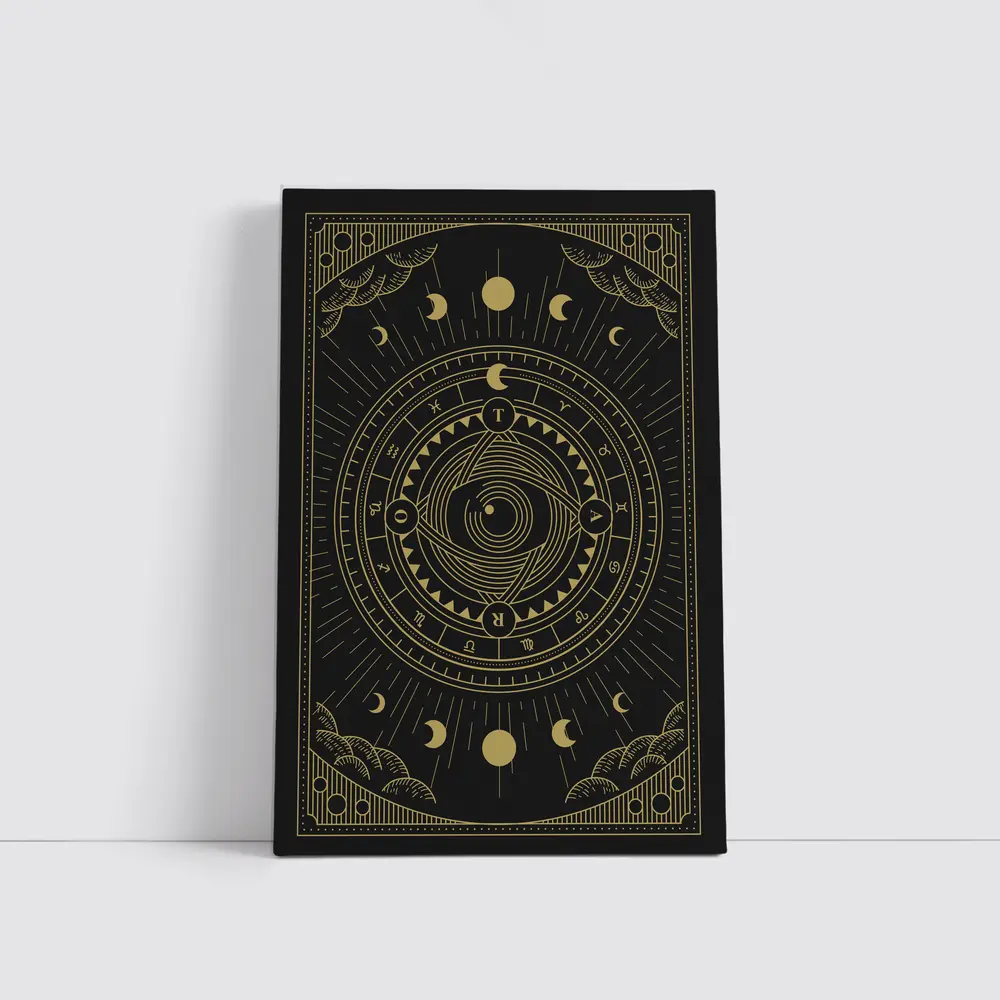 Gold Celestial Moon Phase Mystical Circle Art – Wall Art