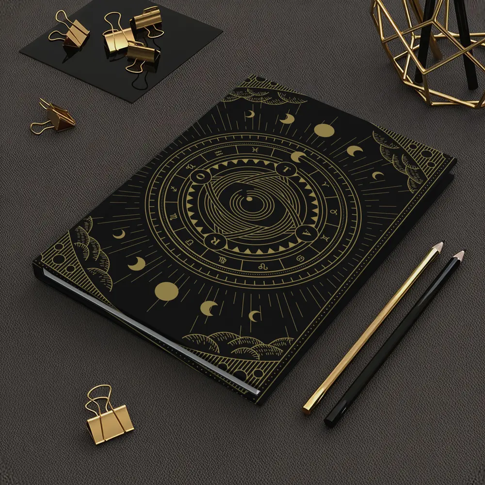 Gold Celestial Moon Phase Mystical Circle Art – Notebooks