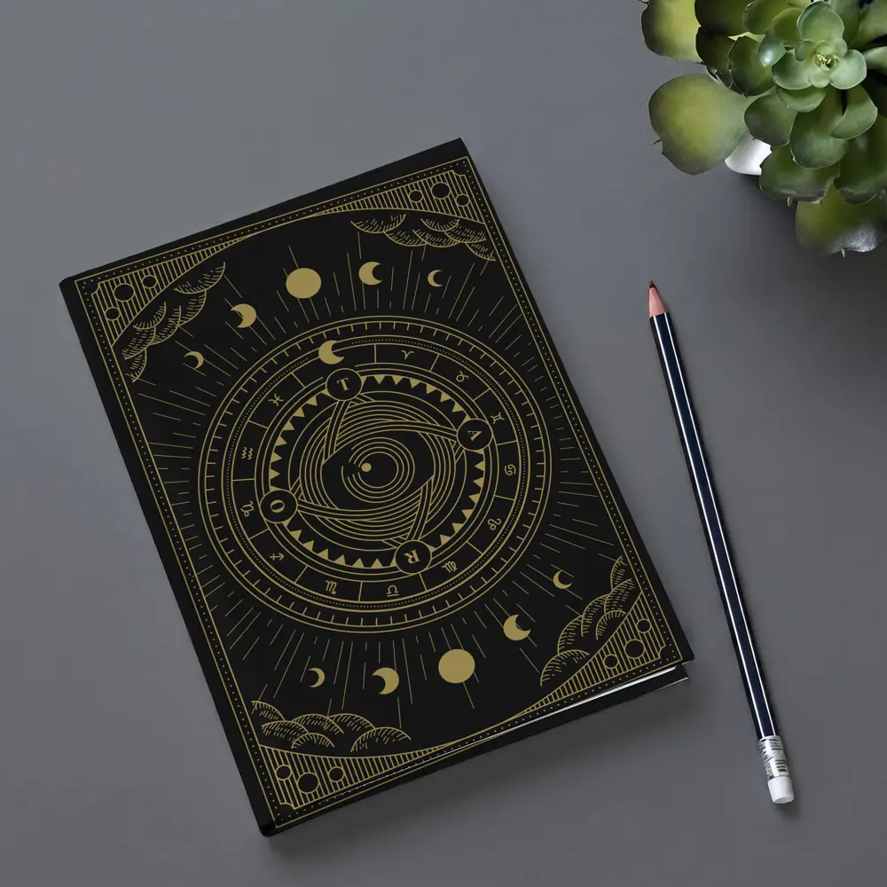 Gold Celestial Moon Phase Mystical Circle Art – Notebooks