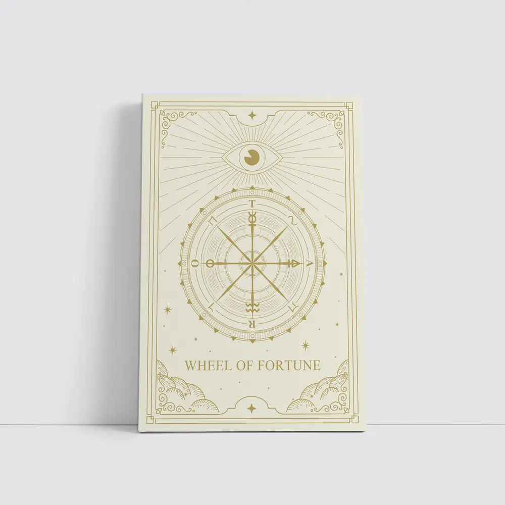 Wheel of Fortune Tarot Card Gold Beige – Wall Art