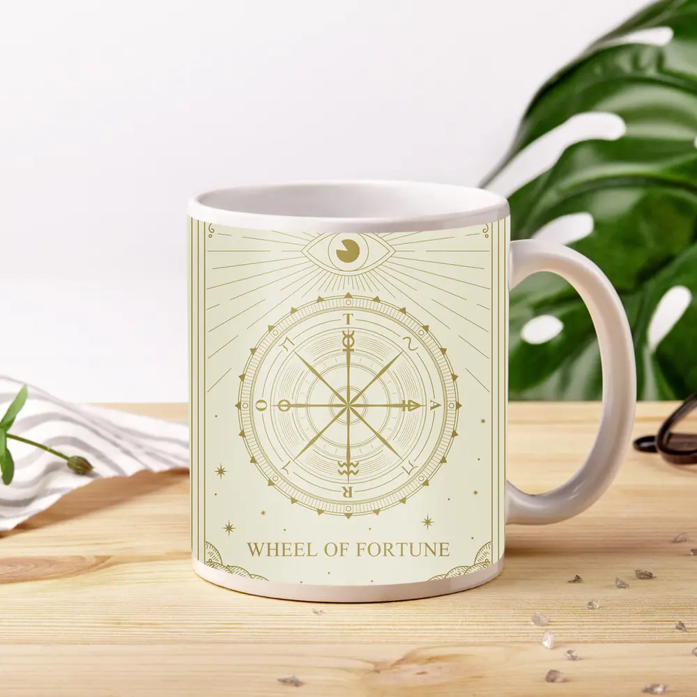Wheel of Fortune Tarot Card Gold Beige – Mugs
