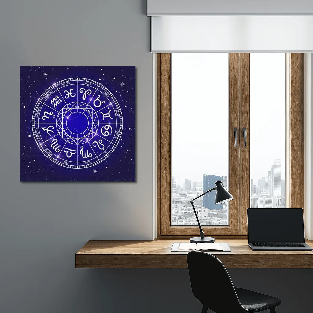 All Zodiac Signs Wheel Dark Blue Sky – Wall Art