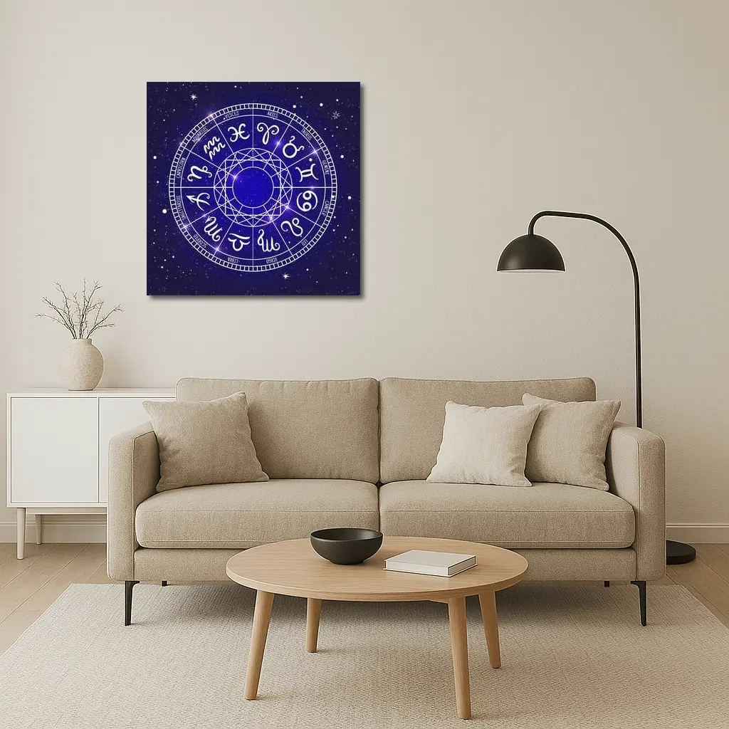 All Zodiac Signs Wheel Dark Blue Sky – Wall Art