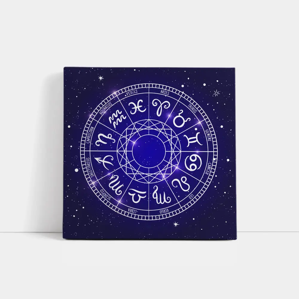 All Zodiac Signs Wheel Dark Blue Sky – Wall Art
