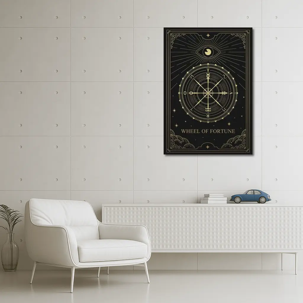 Wheel of Fortune Tarot Card Gold Black – Wall Art