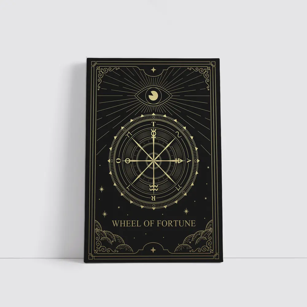 Wheel of Fortune Tarot Card Gold Black – Wall Art