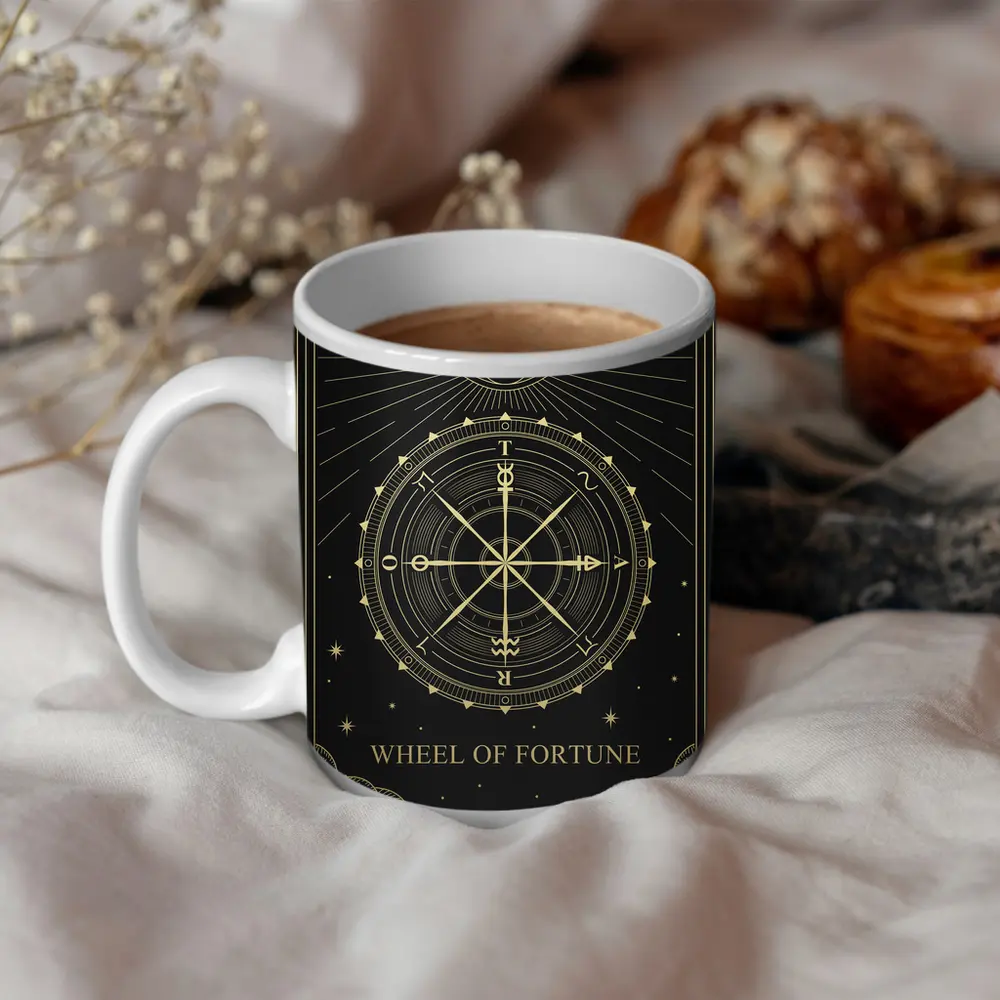 Wheel of Fortune Tarot Card Gold Black – Mugs