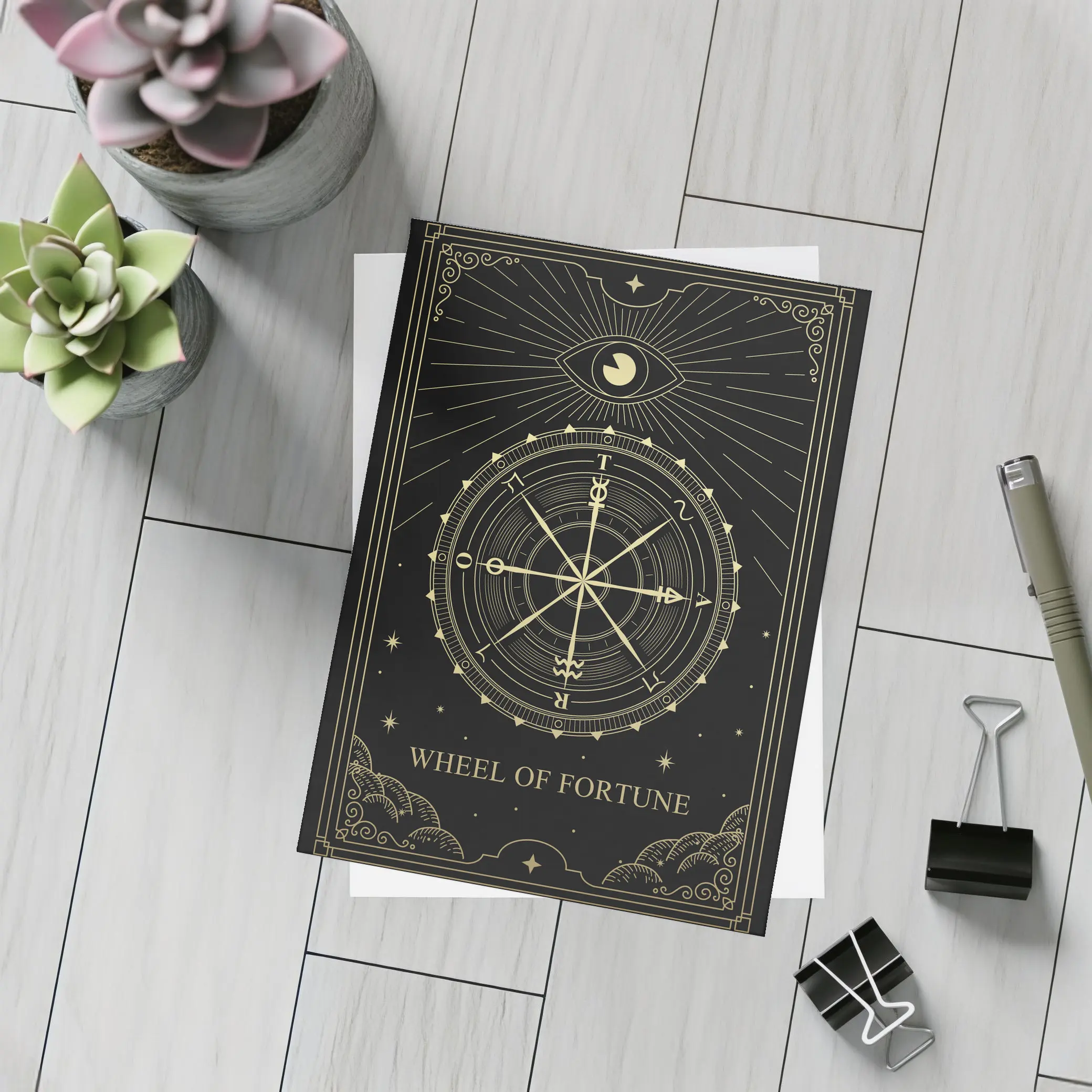 Wheel of Fortune Tarot Card Gold Black – Postcards