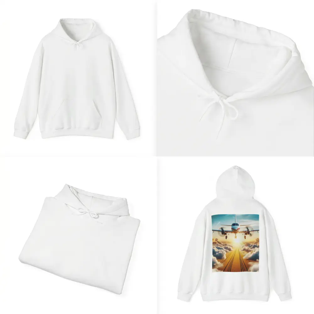 Twin Engine Plane Flying Above Golden Clouds – Hoodies