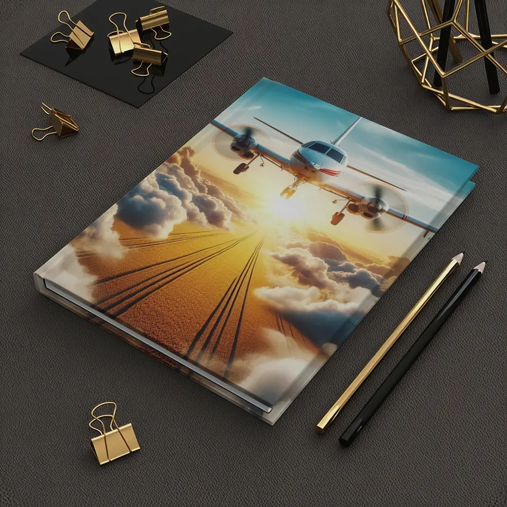 Twin Engine Plane Flying Above Golden Clouds – Notebooks