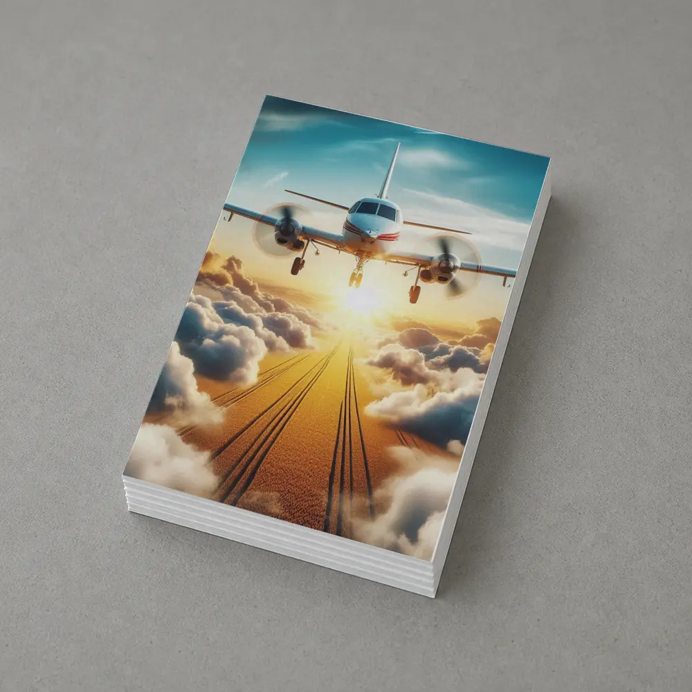 Twin Engine Plane Flying Above Golden Clouds – Postcards