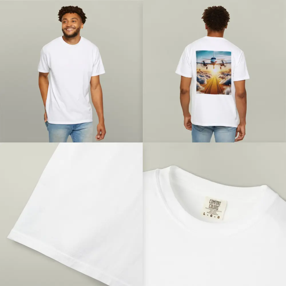 Twin Engine Plane Flying Above Golden Clouds – T-Shirts