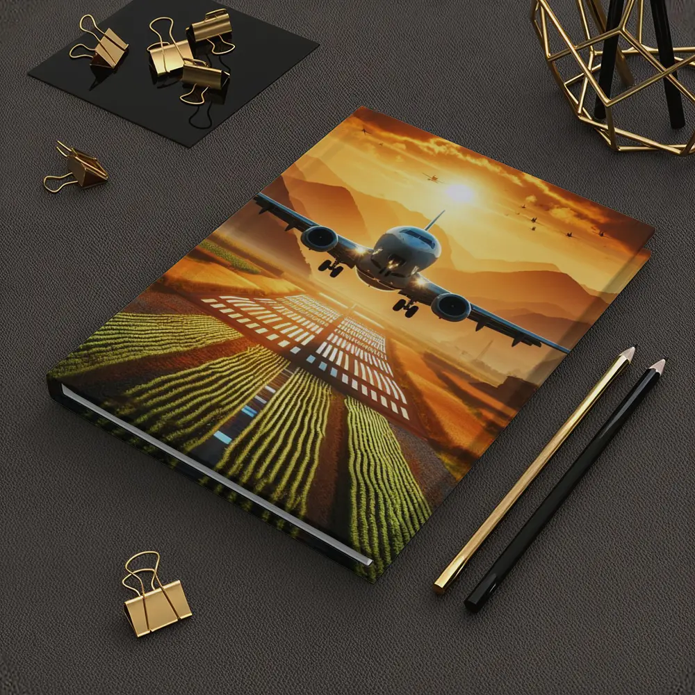 Airplane Taking Off At Golden Sunset – Notebooks