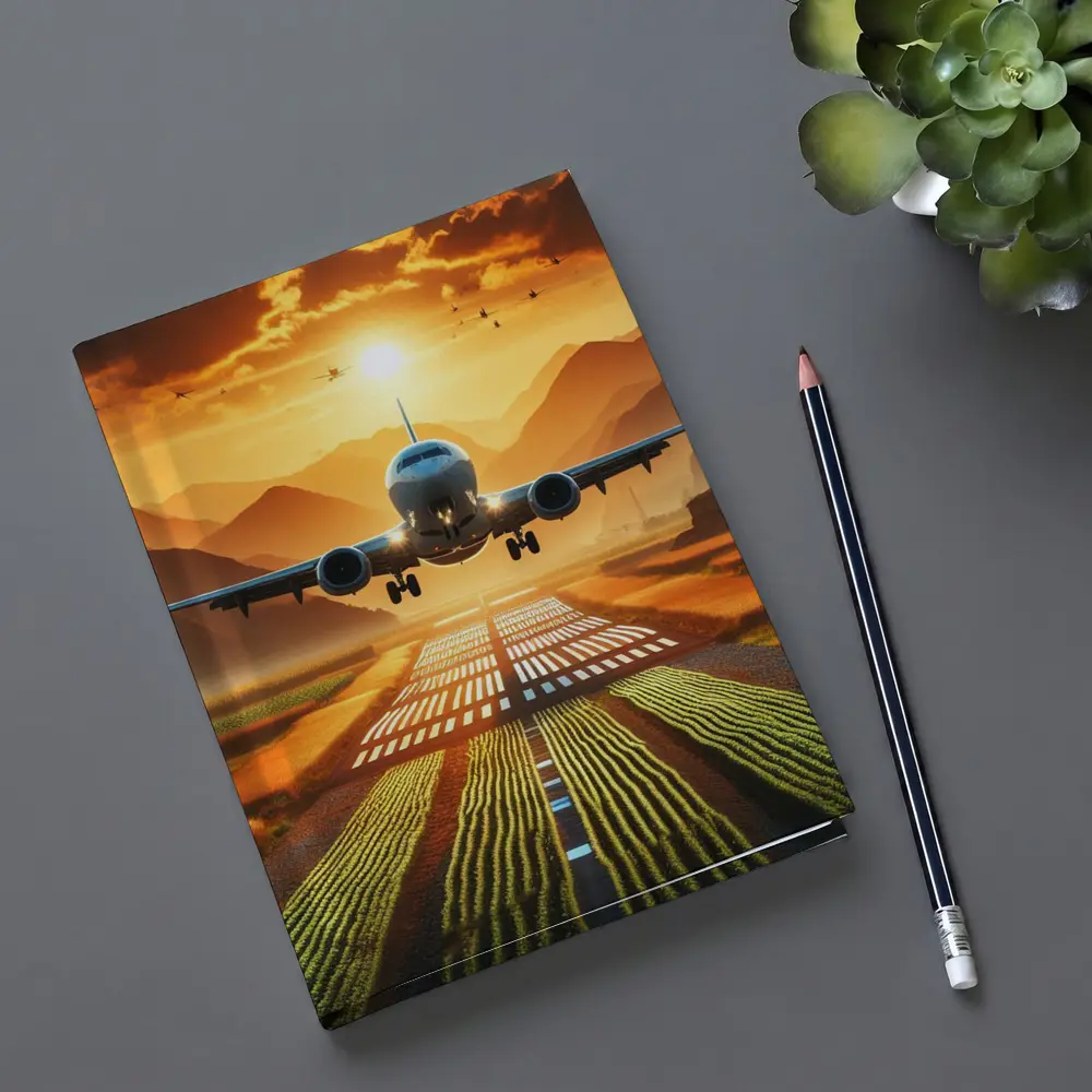 Airplane Taking Off At Golden Sunset – Notebooks