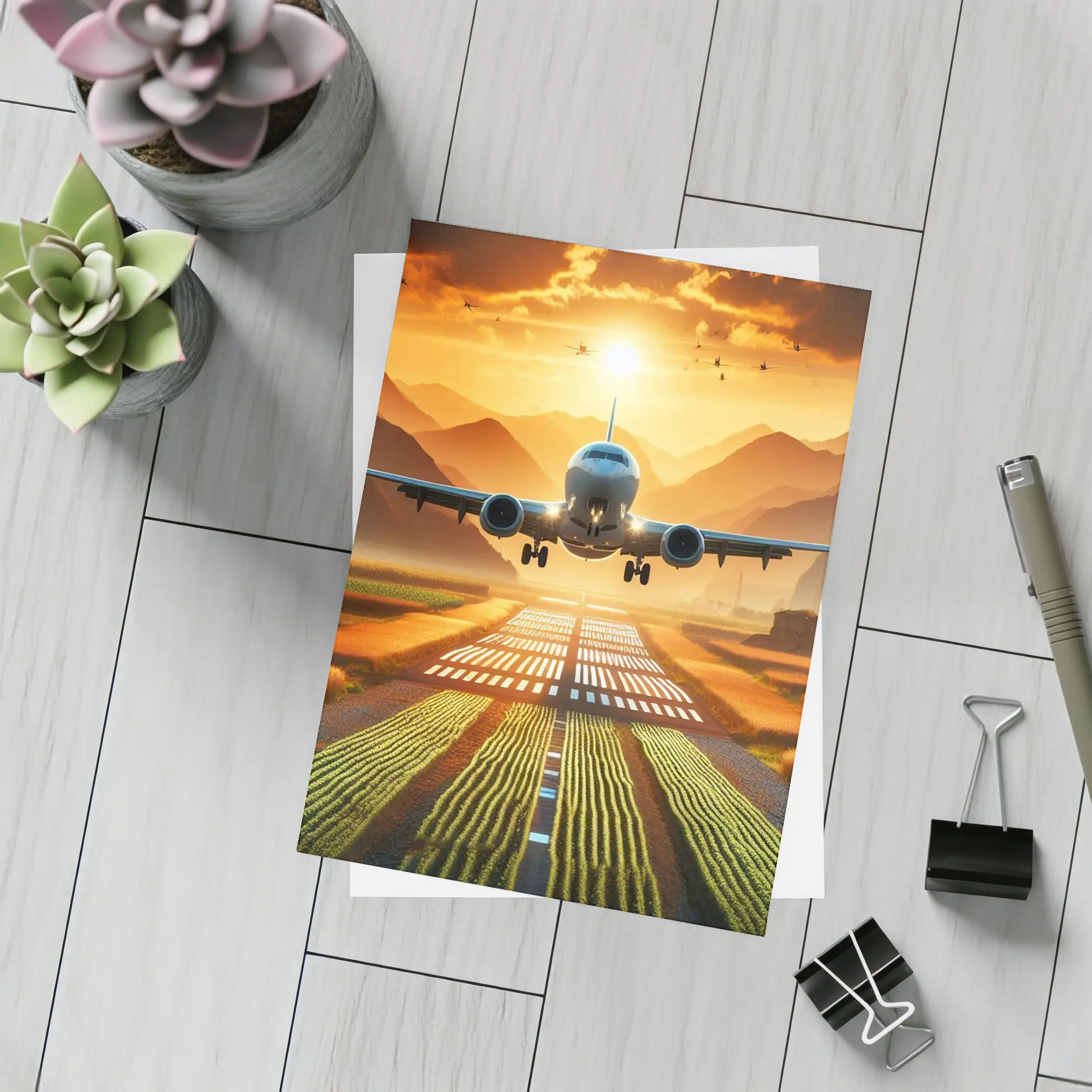 Airplane Taking Off At Golden Sunset – Postcards