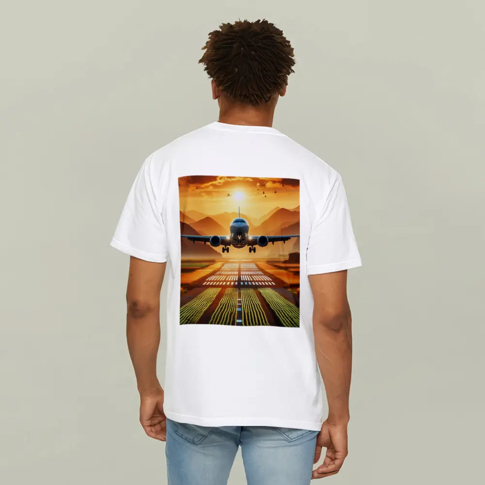 Airplane Taking Off At Golden Sunset – T-Shirts