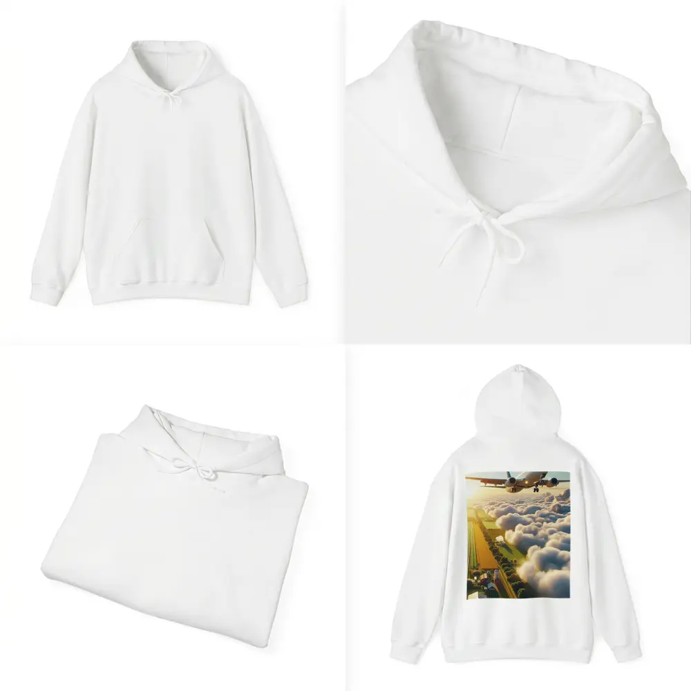 Commercial Airplane Flying Over Farmland Clouds – Hoodies