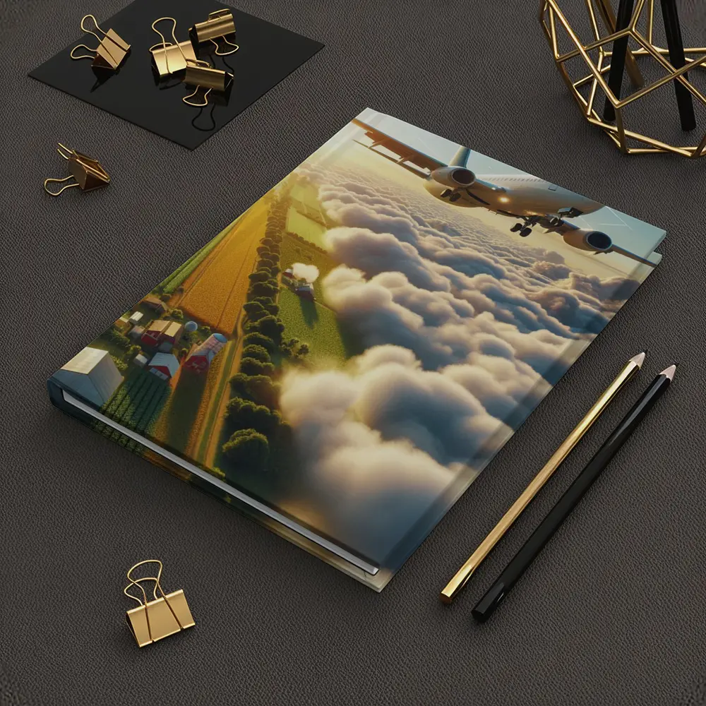 Commercial Airplane Flying Over Farmland Clouds – Notebooks