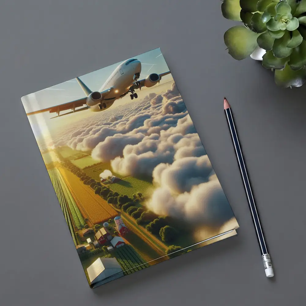 Commercial Airplane Flying Over Farmland Clouds – Notebooks