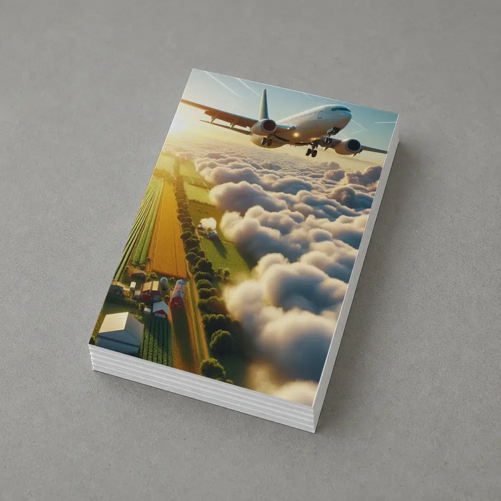 Commercial Airplane Flying Over Farmland Clouds – Postcards