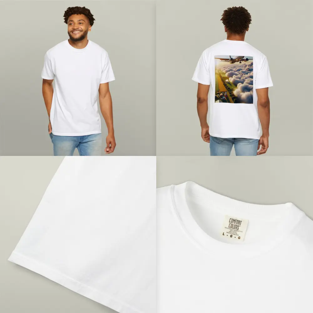 Commercial Airplane Flying Over Farmland Clouds – T-Shirts