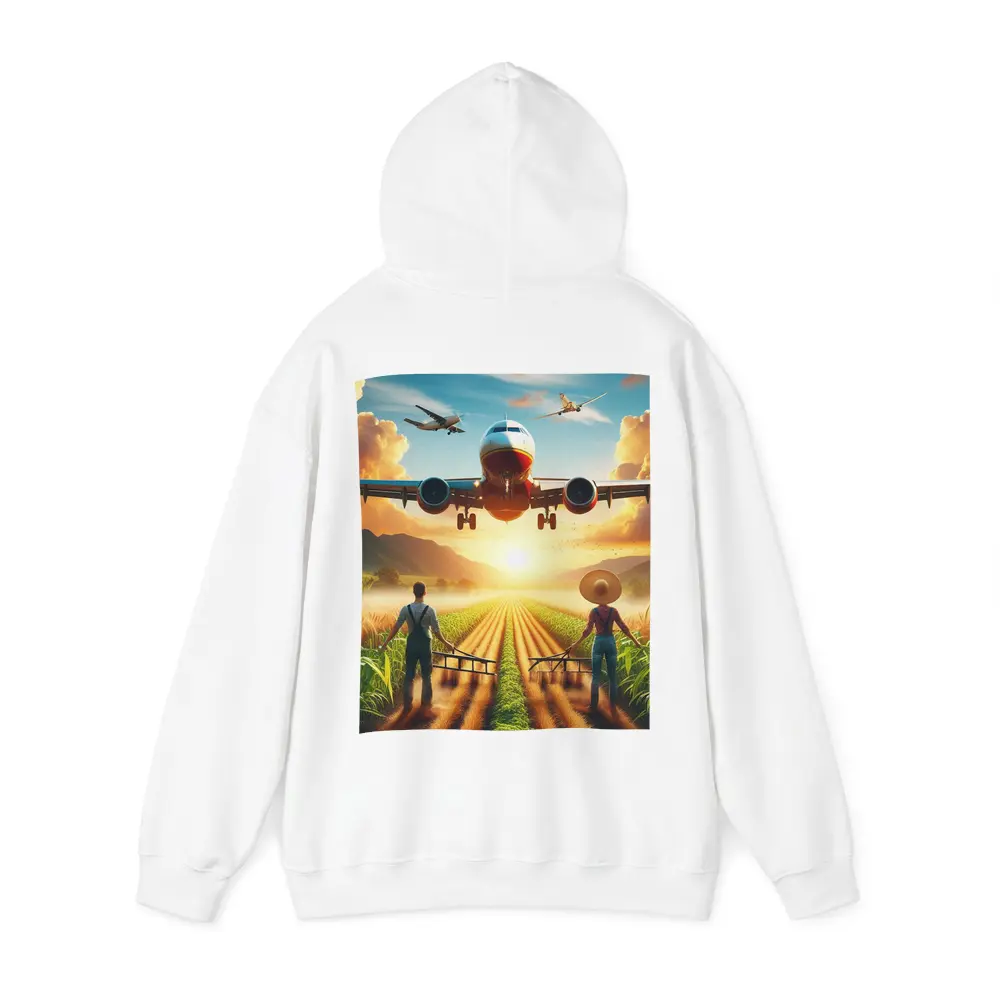 Airplane Flying Over Sunny Farm Fields – Hoodies