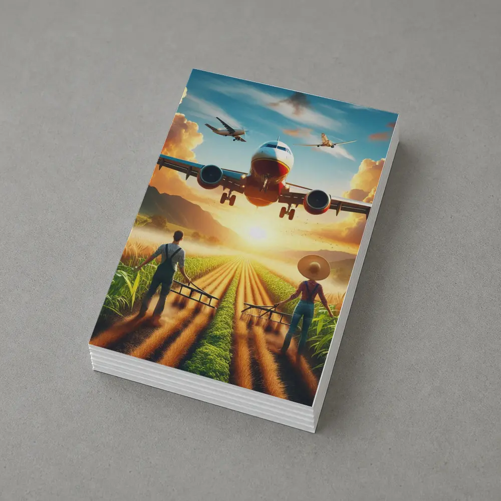 Airplane Flying Over Sunny Farm Fields – Postcards