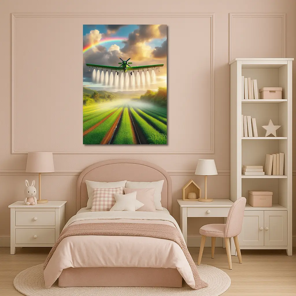 Crop Duster Plane Over Green Farm Fields – Wall Art