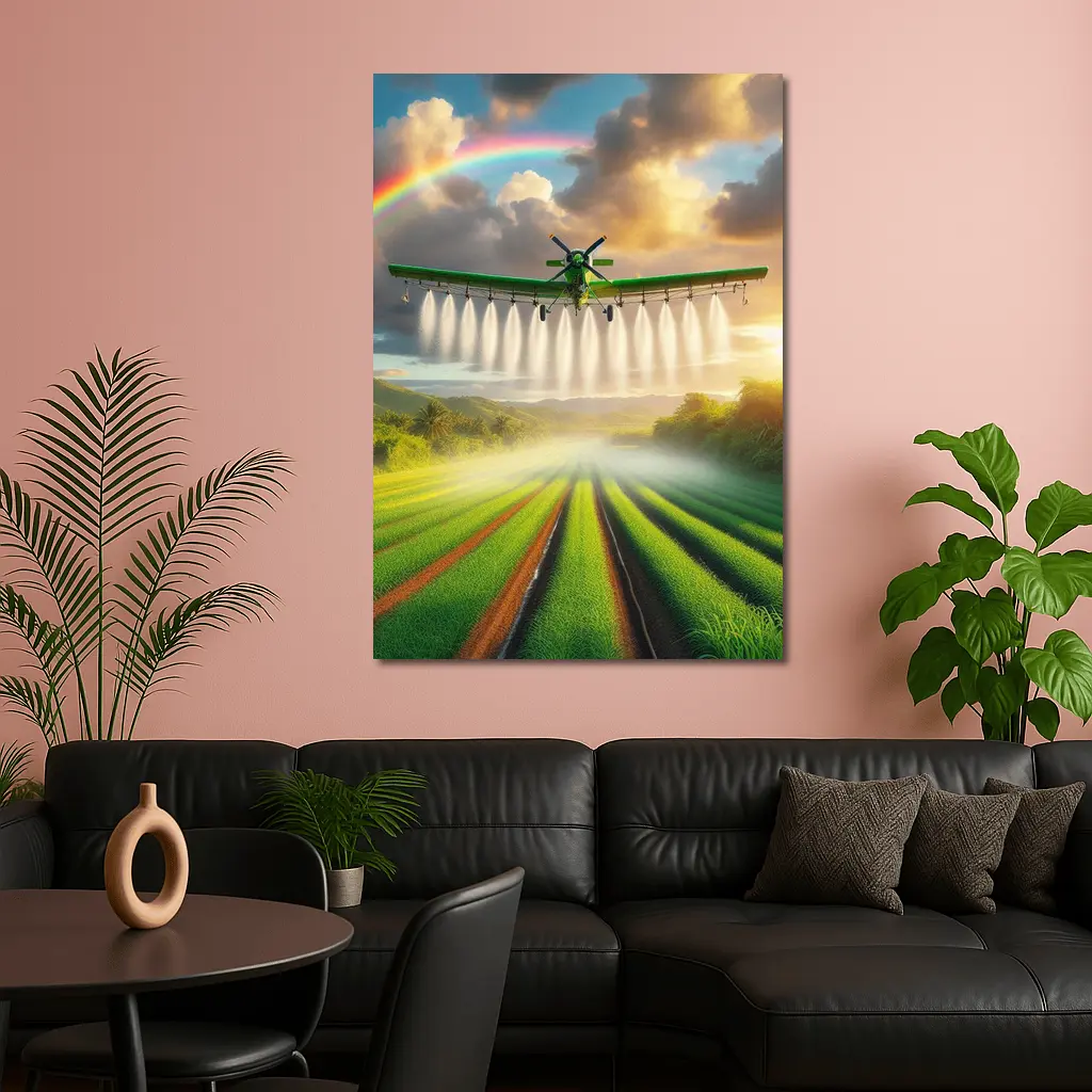 Crop Duster Plane Over Green Farm Fields – Wall Art