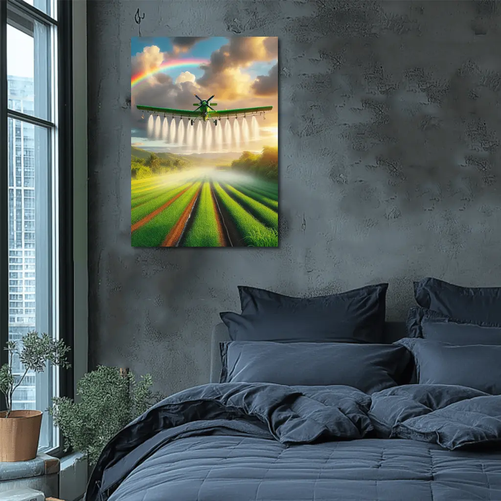 Crop Duster Plane Over Green Farm Fields – Wall Art