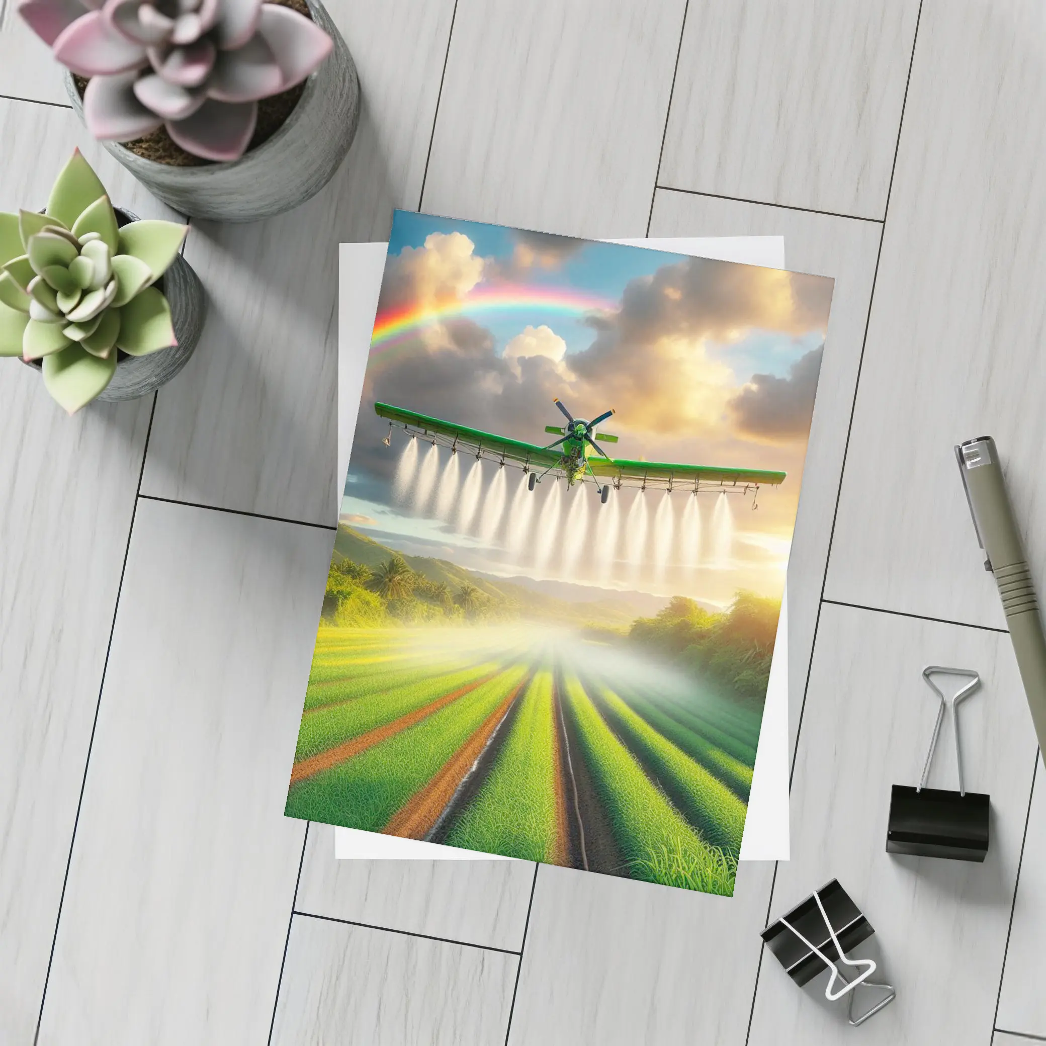 Crop Duster Plane Over Green Farm Fields – Postcards