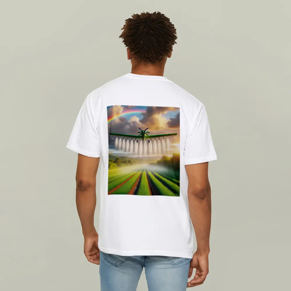 Crop Duster Plane Over Green Farm Fields – T-Shirts