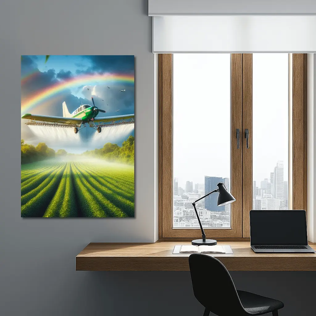 Crop Duster Airplane Flying Over Green Fields – Wall Art