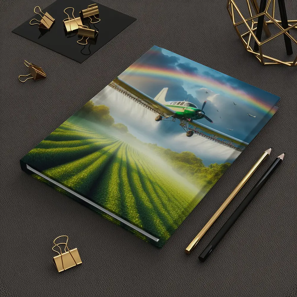 Crop Duster Airplane Flying Over Green Fields – Notebooks