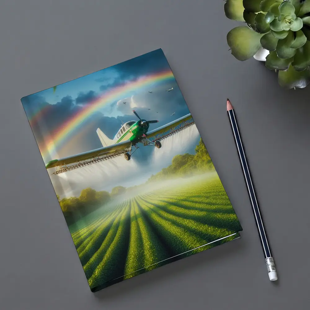 Crop Duster Airplane Flying Over Green Fields – Notebooks