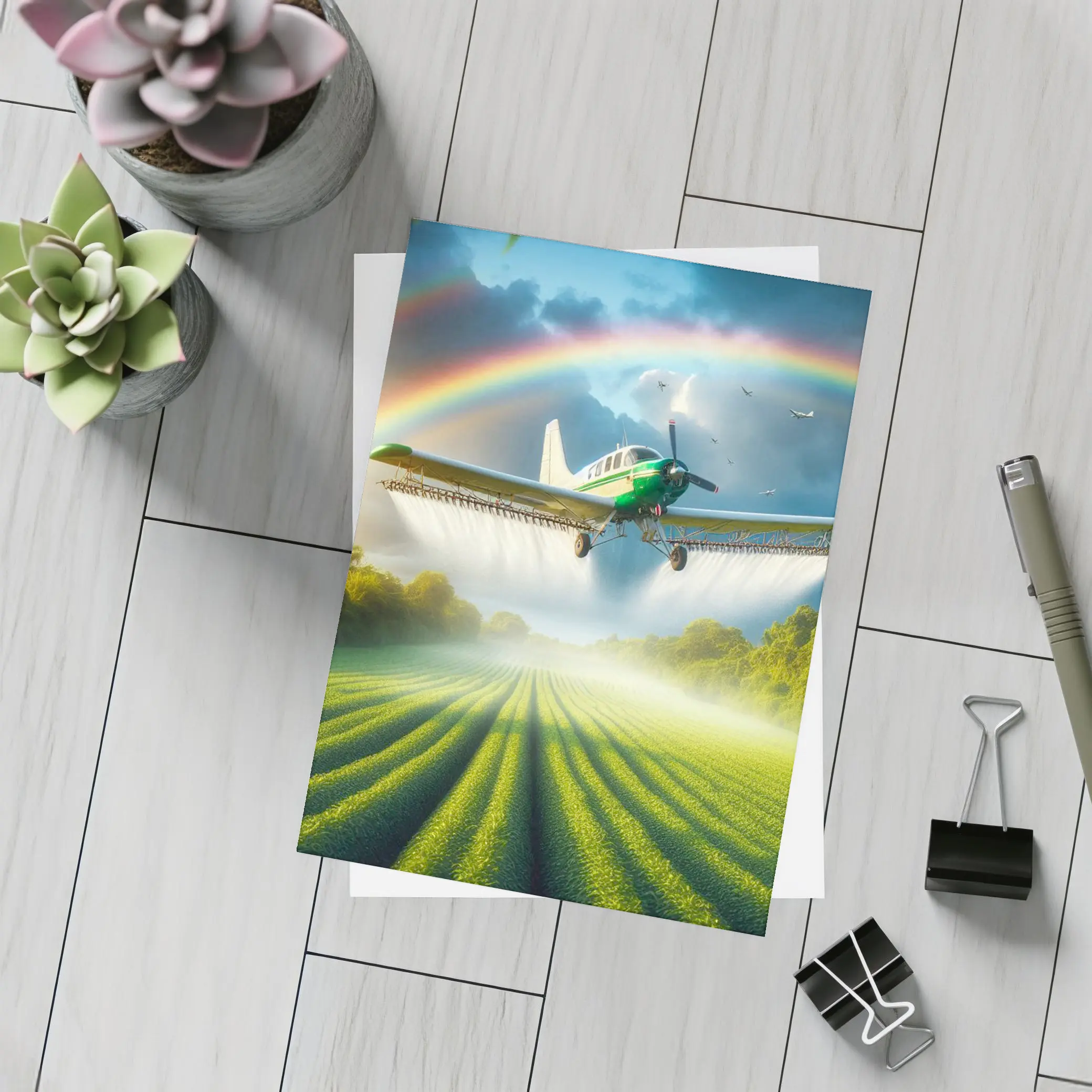 Crop Duster Airplane Flying Over Green Fields – Postcards