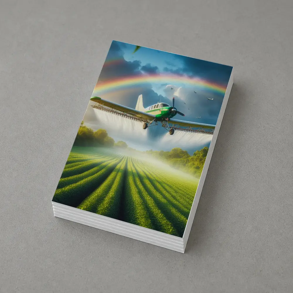 Crop Duster Airplane Flying Over Green Fields – Postcards