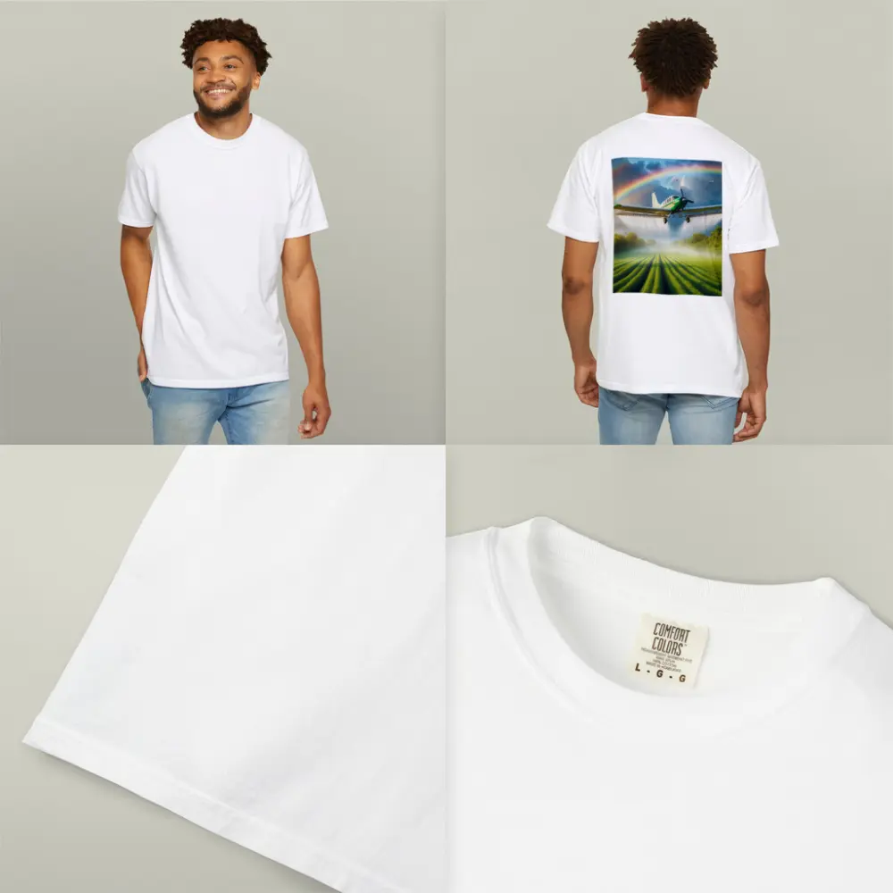 Crop Duster Airplane Flying Over Green Fields – T-Shirts