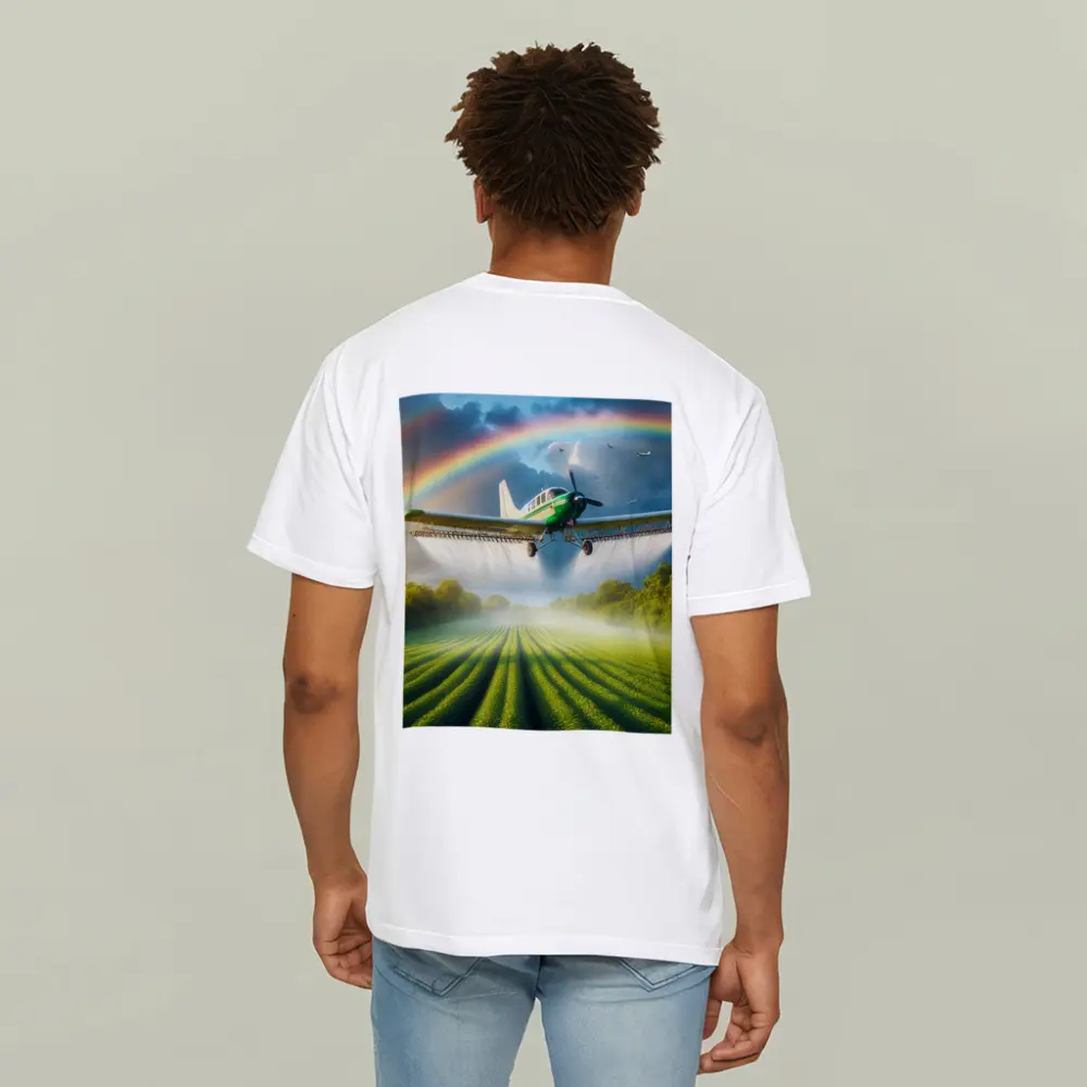 Crop Duster Airplane Flying Over Green Fields – T-Shirts