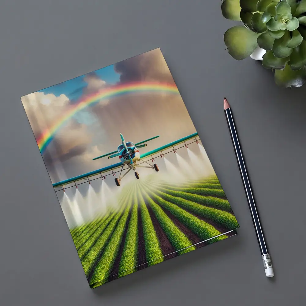 Crop Duster Plane Spraying Green Farm Rainbow – Notebooks
