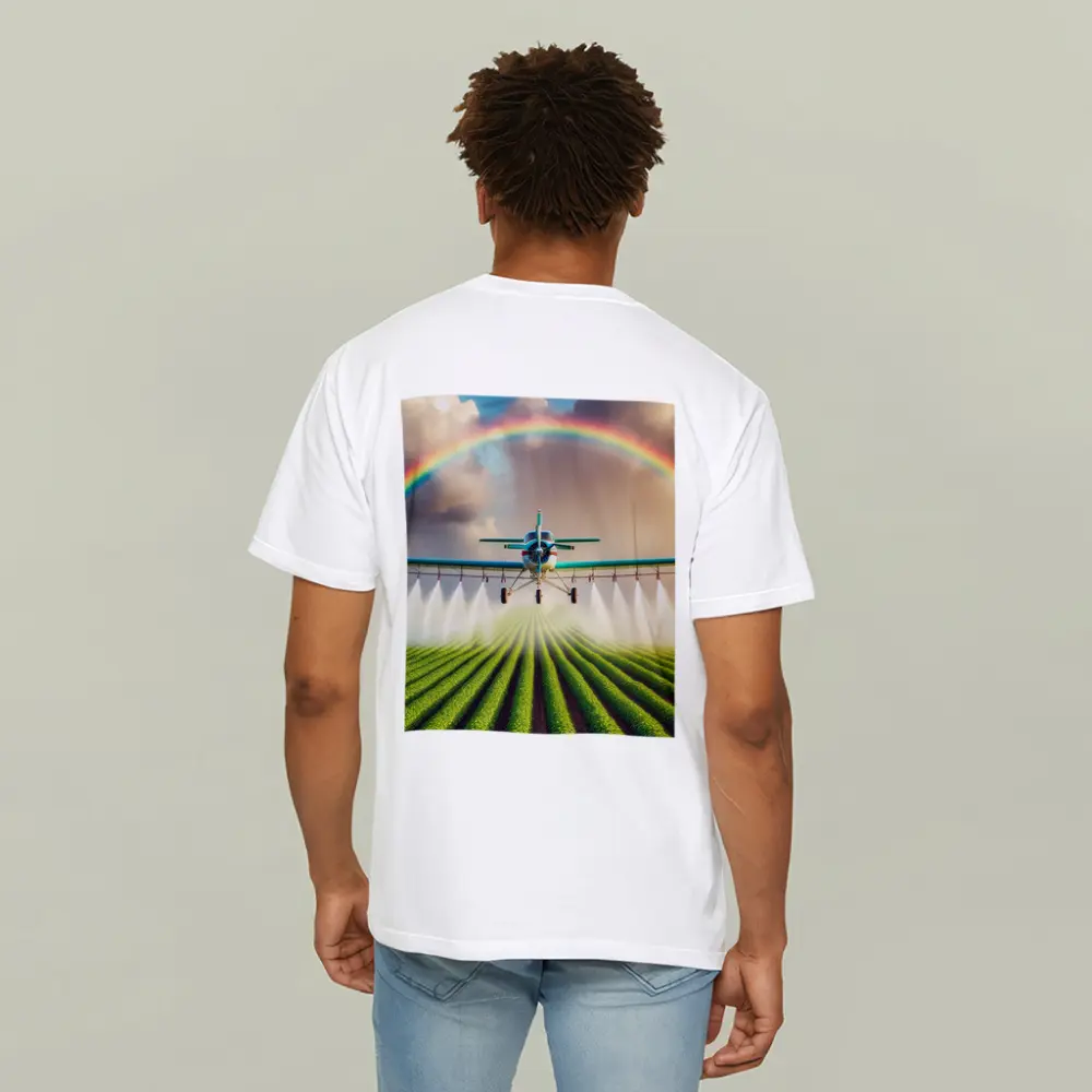 Crop Duster Plane Spraying Green Farm Rainbow – T-Shirts