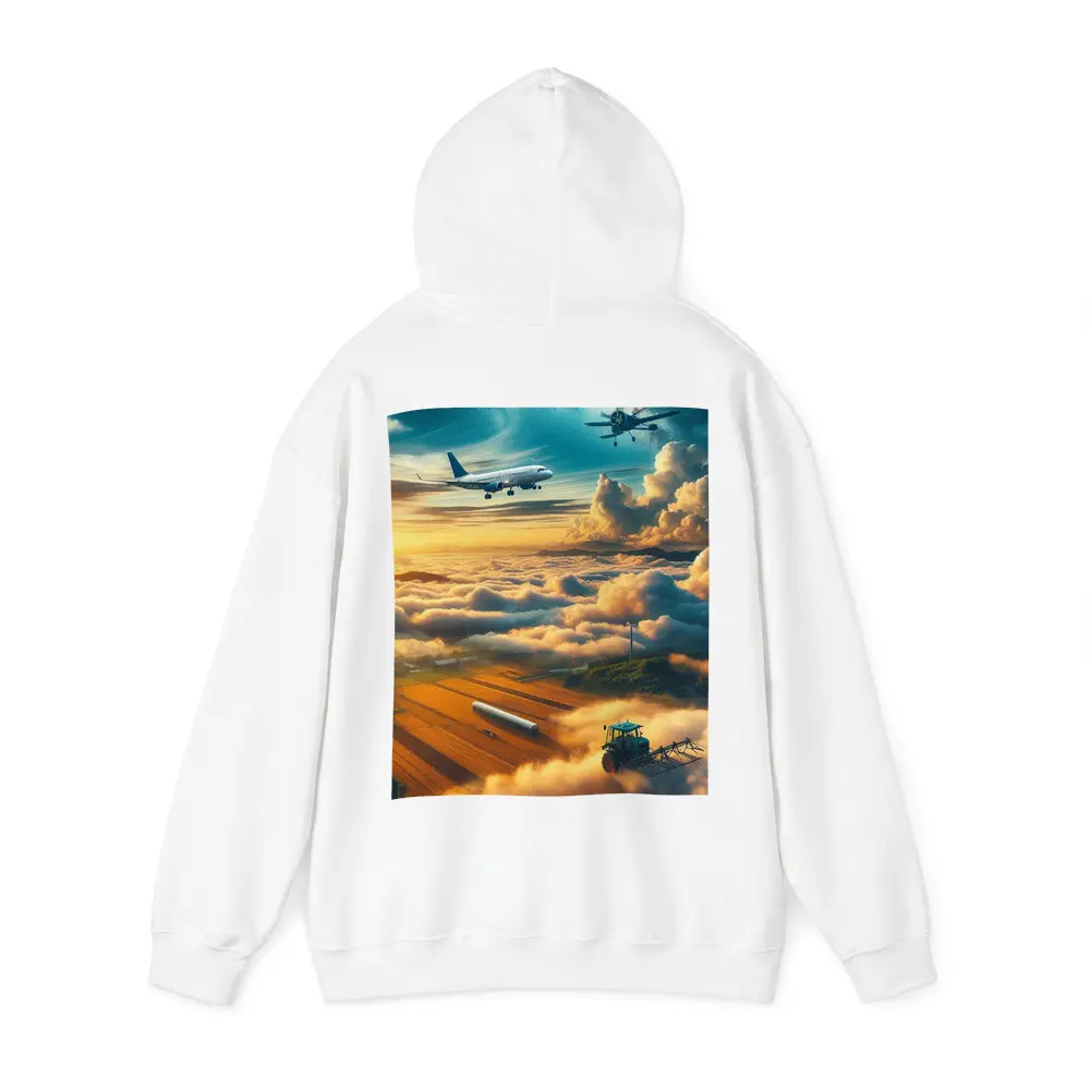 Airplanes Flying Over Golden Sunset Farmlands – Hoodies