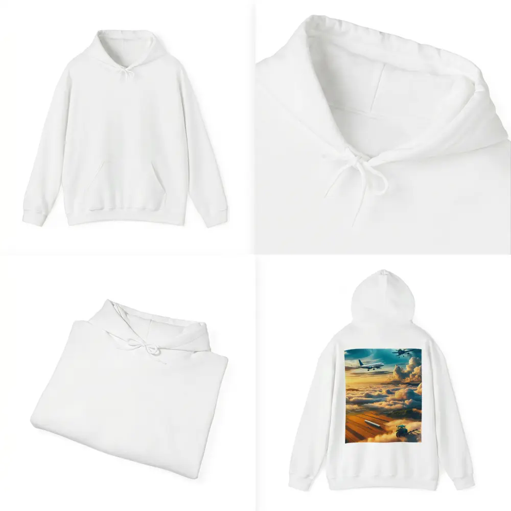 Airplanes Flying Over Golden Sunset Farmlands – Hoodies