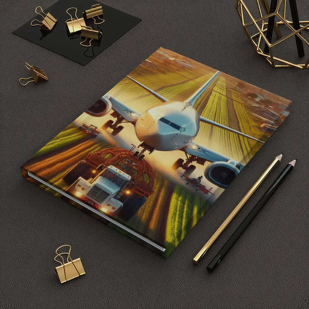 Airplane And Tractor On Rural Runway – Notebooks